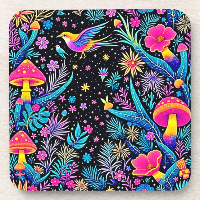 Magical Neon Forest Night Dream Design Coaster (Front)