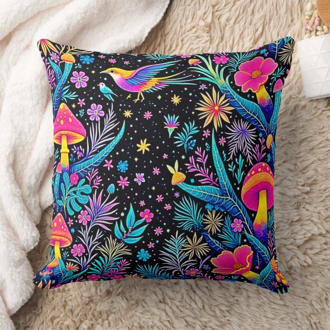 Magical Neon Forest Night Dream Design Cushion (Blanket)