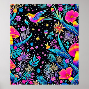 Magical Neon Forest Night Dream Design Poster
