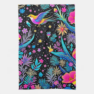 Magical Neon Forest Night Dream Design Tea Towel