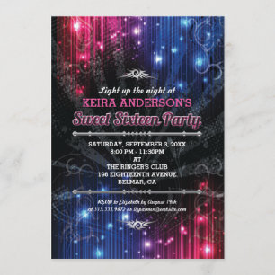 Magical Neon Glow Lights Sweet 16 Party Invitation