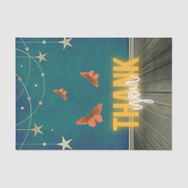 Magical Neon Lights & Butterflies Thank You Tissue Paper (Front)