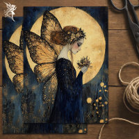Magical Night Fairy with Flowers Under Golden Moon