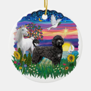 Magical Night- Portuguese Water Dog (black) Ceramic Ornament