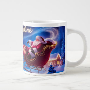 Magical Night Ride Santa Claus and His Radiant Large Coffee Mug