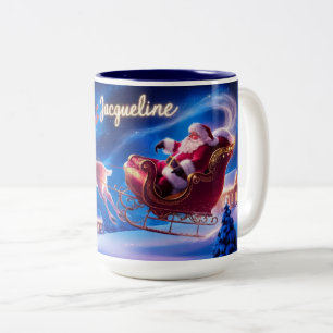 Magical Night Ride Santa Claus and His Radiant Two-Tone Coffee Mug