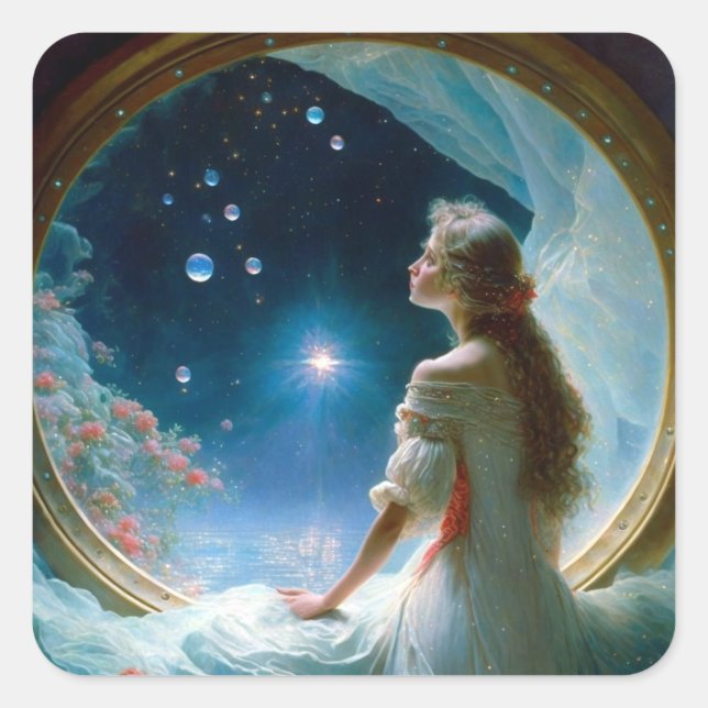 Magical Night Scene Fantasy Art Square Sticker (Front)