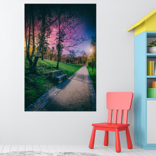 Magical night sky in a park with colourful sky photo print