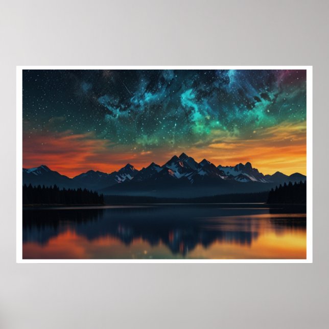 Magical Northern Lights Landscape Poster (Front)