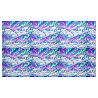 Magical Northern Lights & Polar Bears Winter Patte Fabric