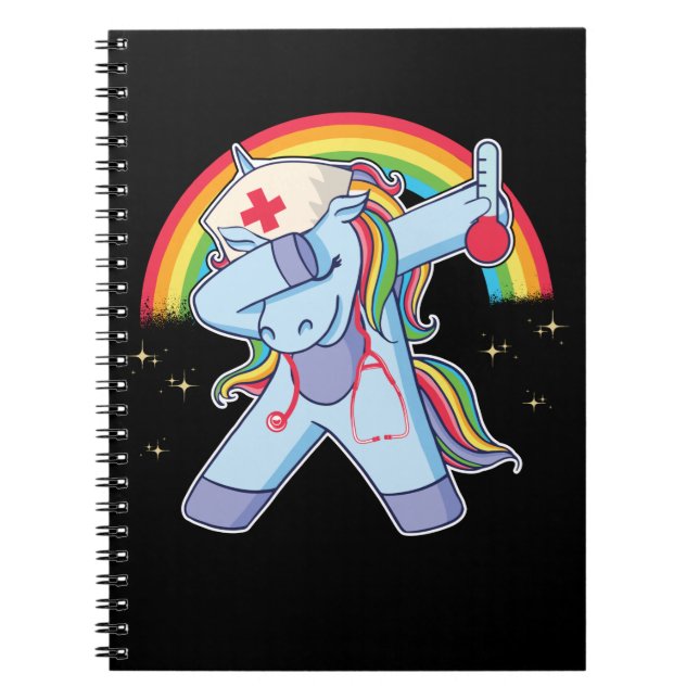 Magical Nurse Unicorn Rainbow Stethoscope Nursing Notebook (Front)