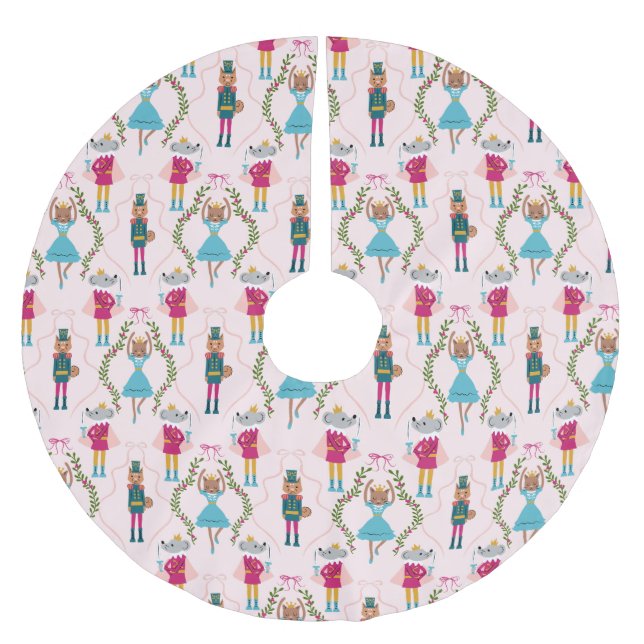 Magical Nutcracker Pattern Pink Brushed Polyester Tree Skirt (Front)