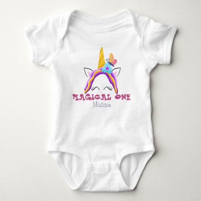magical one baby first birthday personalised name baby bodysuit (Front)