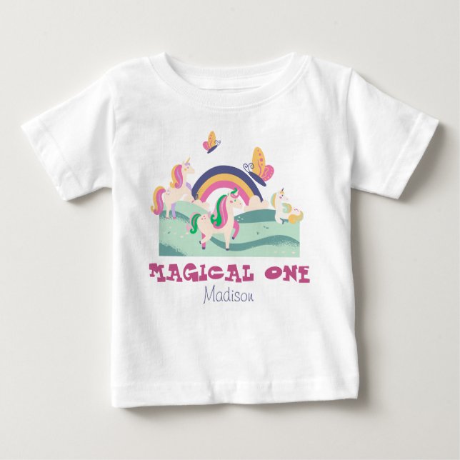 magical one baby first birthday personalised name baby T-Shirt (Front)