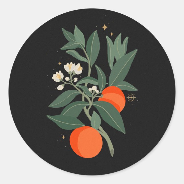 Magical orange branches  classic round sticker (Front)