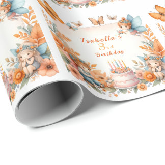 Magical Orange Fairy garden - Birthday  Wrapping Paper