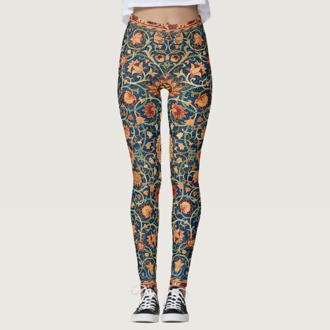 Magical Oriental Rug Pattern in Blue and Red Leggings (Front)
