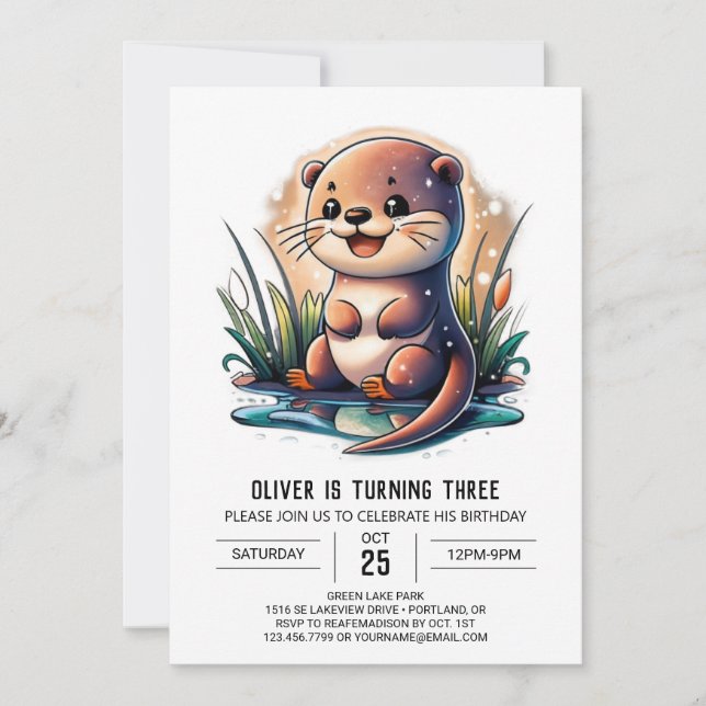 Magical Otter Custom Birthday Invitation (Front)