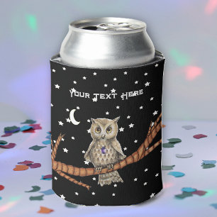 Magical Owl on Branch Purple Crystal Moon Stars Can Cooler