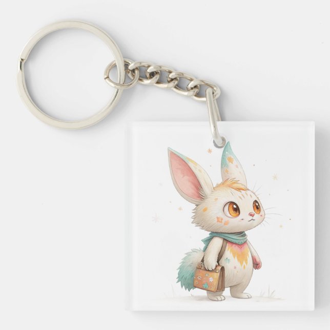 Magical Paint-Splashed Rabbit-Cat Creature Key Ring (Front)