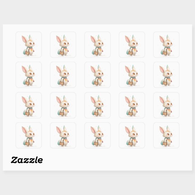 Magical Paint-Splashed Rabbit-Cat Creature Square Sticker (Sheet)