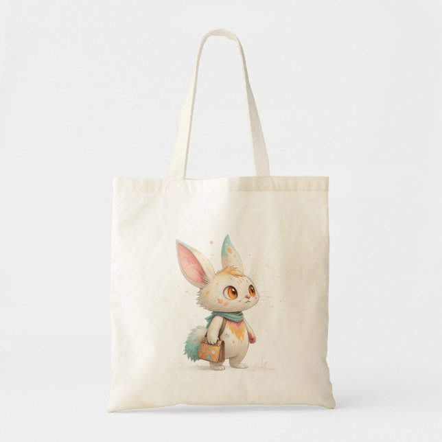 Magical Paint-Splashed Rabbit-Cat Creature Tote Bag (Front)