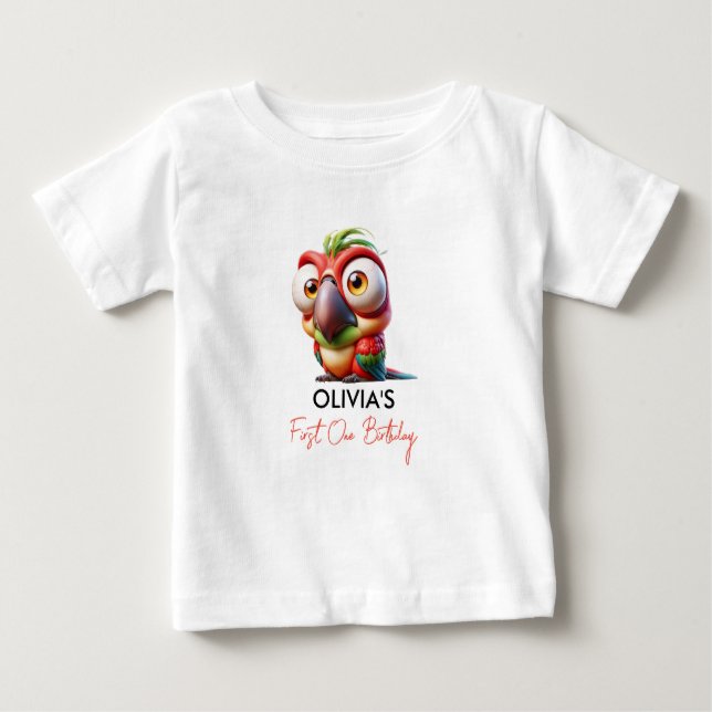 Magical Parrot Caricatures 1st Birthday Baby T-Shirt (Front)