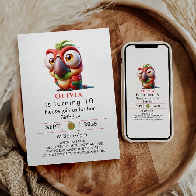  Magical Parrot Caricatures 1st Birthday Invitation (Creator Uploaded)