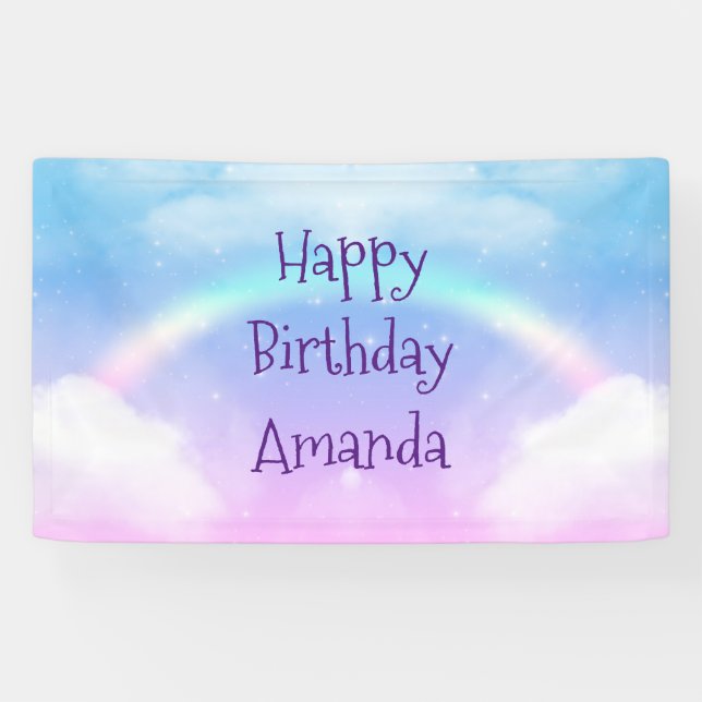 Magical Pastel Clouds and a Rainbow Birthday Banner (Horizontal)