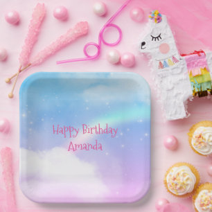 Magical Pastel Clouds and a Rainbow Birthday Paper Plate