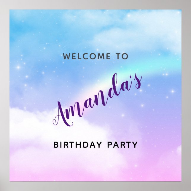 Magical Pastel Clouds and a Rainbow Birthday Poster (Front)