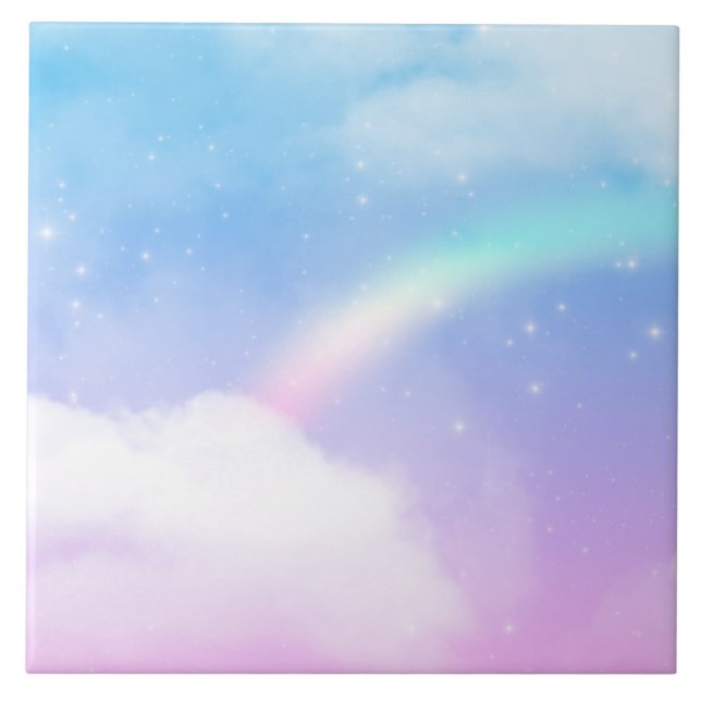Magical Pastel Clouds and a Rainbow Ceramic Tile (Front)