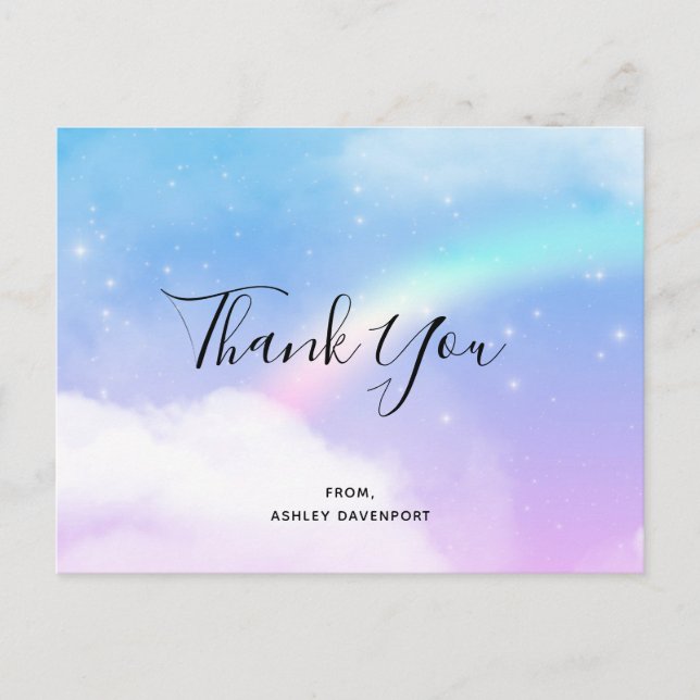 Magical Pastel Clouds and a Rainbow Thank You Postcard (Front)
