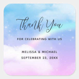 Magical Pastel Clouds and a Rainbow Thank You Square Sticker