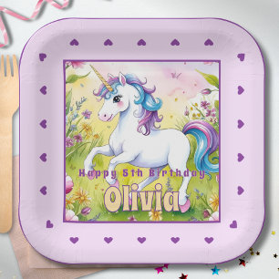 Magical Pastel Custom Unicorn Birthday Paper Plate