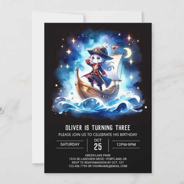 Magical Pastel Pirate Birthday Invitation (Front)