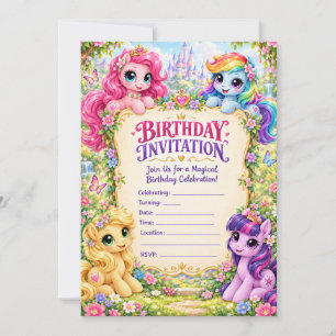 Magical Pastel Pony Birthday Invitation Card ✨🦄