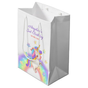 Magical Pastel Rainbow Stars Unicorn Birthday Medium Gift Bag