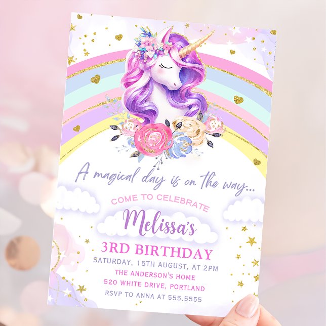 Magical Pastel Rainbow Unicorn Birthday Invitation (Creator Uploaded)