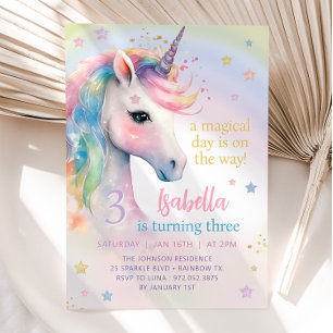 Magical Pastel Rainbow UNICORN Birthday Party Invitation