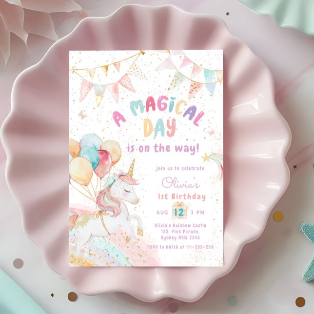 Magical Pastel Unicorn Birthday  Invitation (Creator Uploaded)