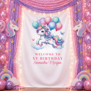 Magical Pastel Unicorn Birthday Party Backdrop Tapestry
