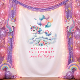 Magical Pastel Unicorn Birthday Party Backdrop Tapestry