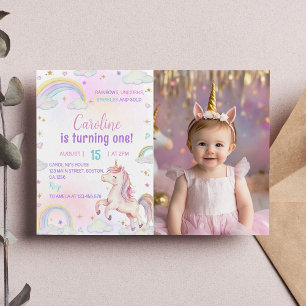 Magical Pastel Unicorn Birthday Photo Invitation