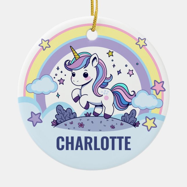 Magical Pastel Unicorn Custom Ceramic Ornament (Front)