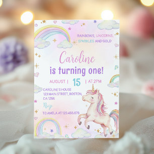 Magical Pastel Unicorn First Birthday Invitation