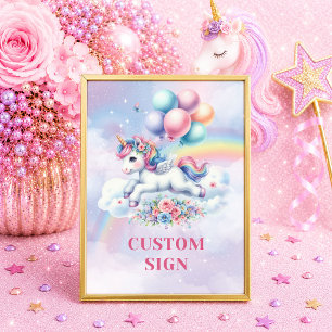 Magical Pastel Unicorn Girl Birthday Custom Sign
