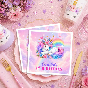 Magical Pastel Unicorn Girl Birthday Napkins Set
