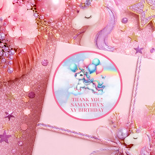 Magical Pastel Unicorn Girl Birthday Party Sticker
