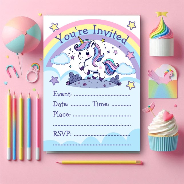 Magical Pastel Unicorn Party Invitation (Creator Uploaded)